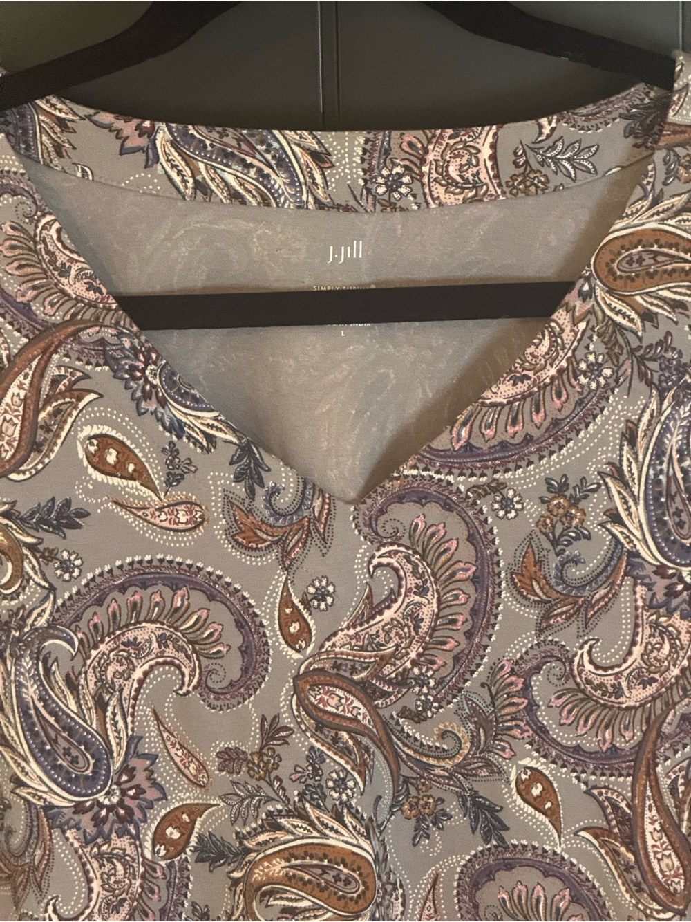 🍂J. Jill Women’s Gray Paisley Supima Cotton V-Neck Long Sleeve Tunic - Size L - Picture 3 of 10
